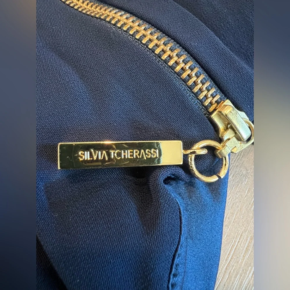 Silvia Tcherassi Navy Blue Satin bow Tie-Front Crop bandeau Top women’s small - Picture 7 of 10